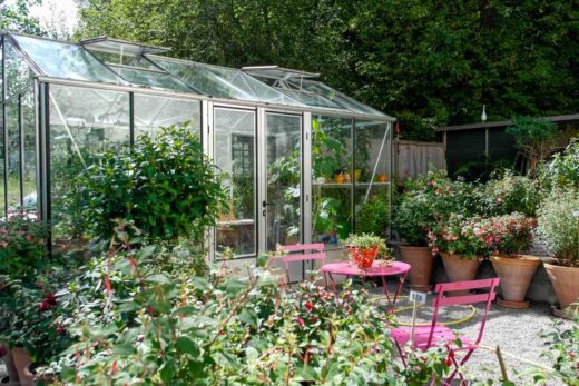 serre dans le jardin sous le soleil du printemps