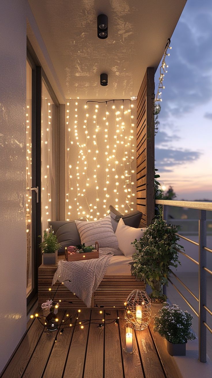 Un rideau lumineux sur le balcon